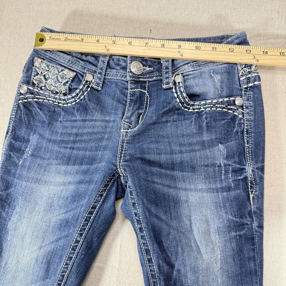 Grace Women's 27 Bootcut Jeans Medium Wash Embellished Rhinestone Flap Pocket - Picture 11 of 13